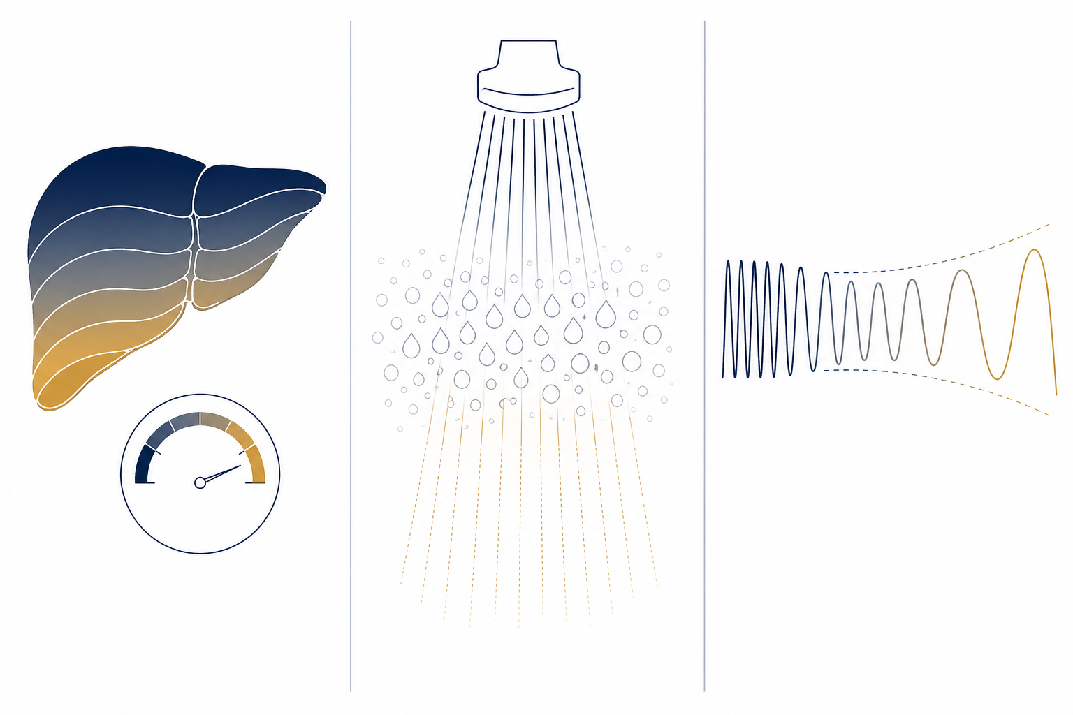 I tre parametri quantitativi misurati simultaneamente: stiffness, attenuation, dispersion